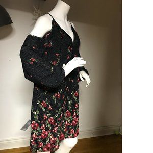 Le Chateau PLUS SIZE Floral Black Red Cold Shoulder Cut Out Long Sleeve dress